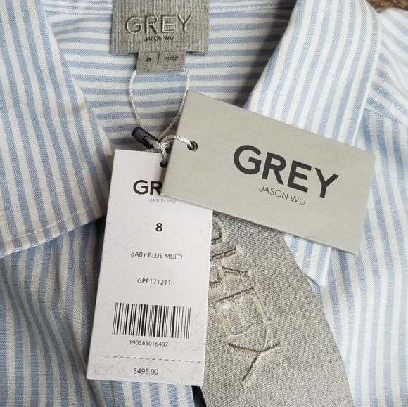 Jason Wu Grey Striped Ruffle Collared Mini Dress - Picture 7 of 8